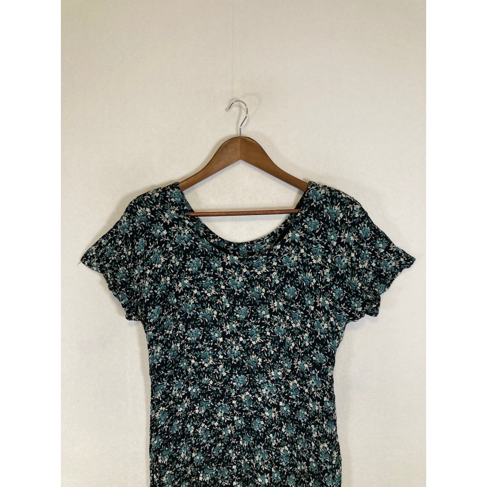 90s Cottagecore Rabbit Rabbit Rabbit Designs 12M Black Teal Floral Midi Dress
