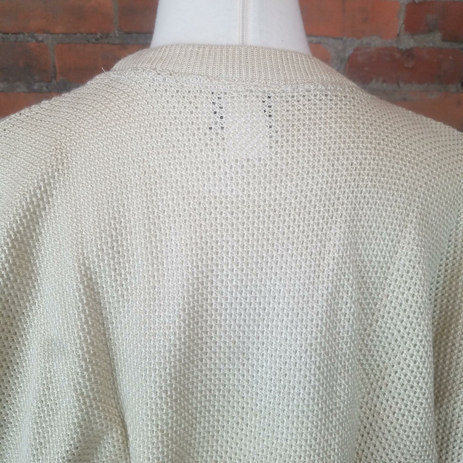 Vintage Womens Lightweight Sweater Beige Pointelle Flower Pot Design Size L