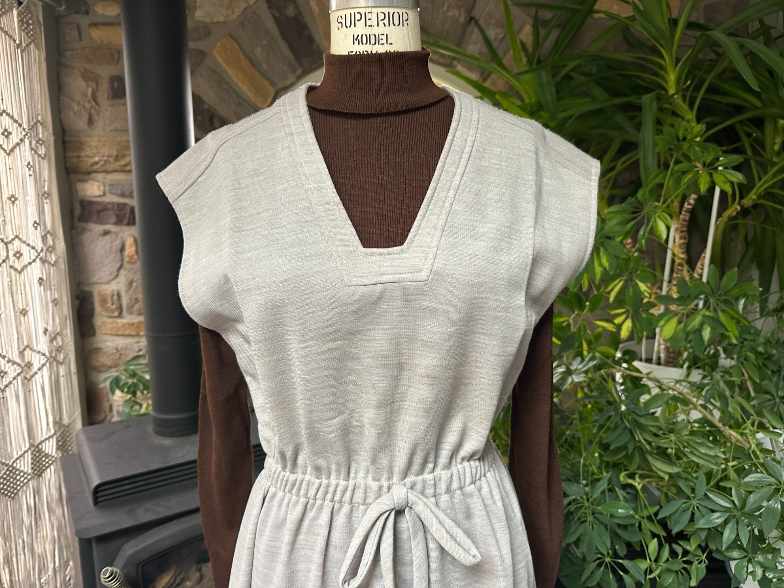 Vintage 1970s Beige Knit Jumper with Brown Knit Turtleneck The Kollection Ltd