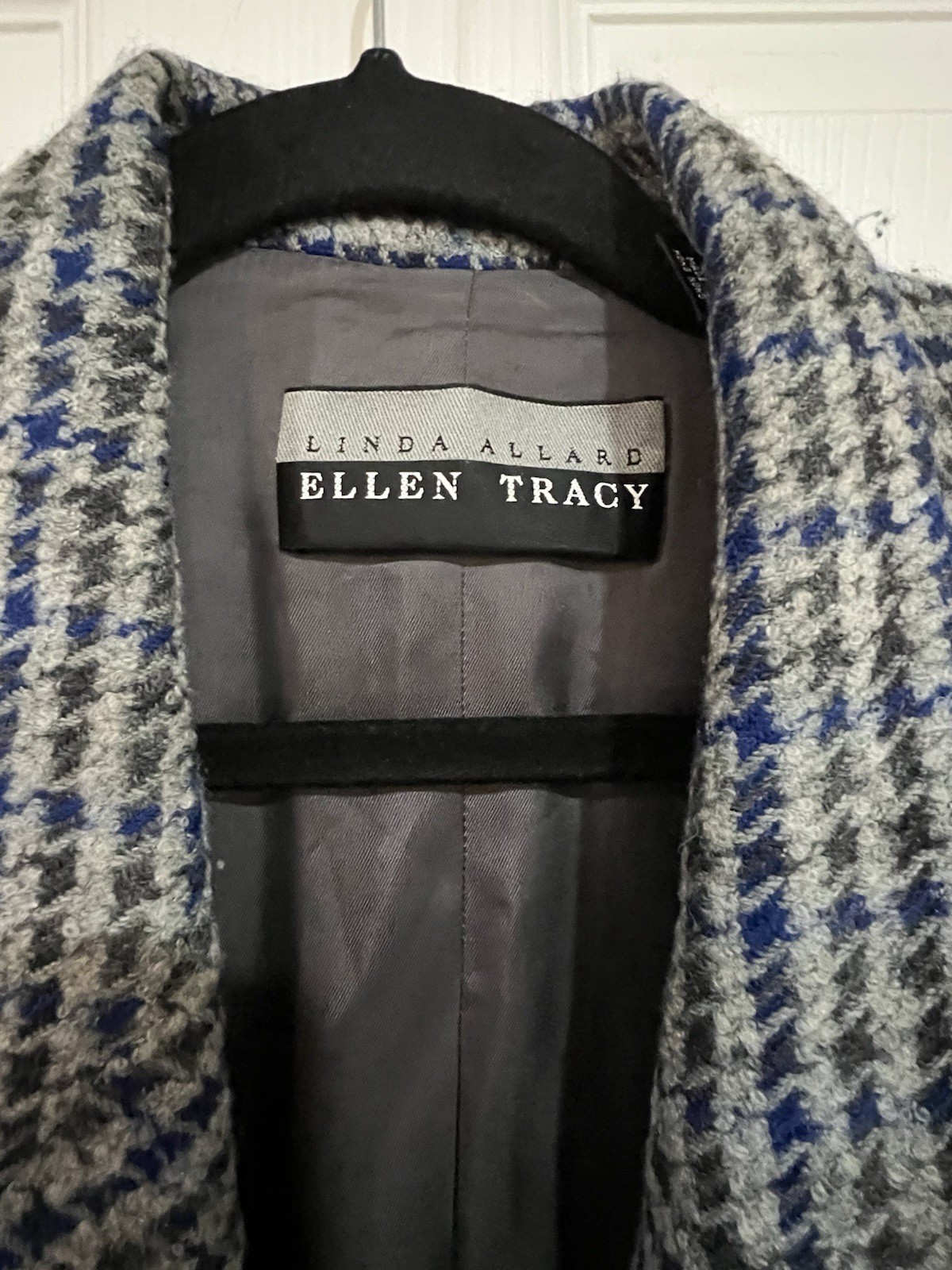 VTG Linda Allard Ellen Tracy Sz 8 Wool /Cashmere Houndstooth 2 Button Jacket EUC