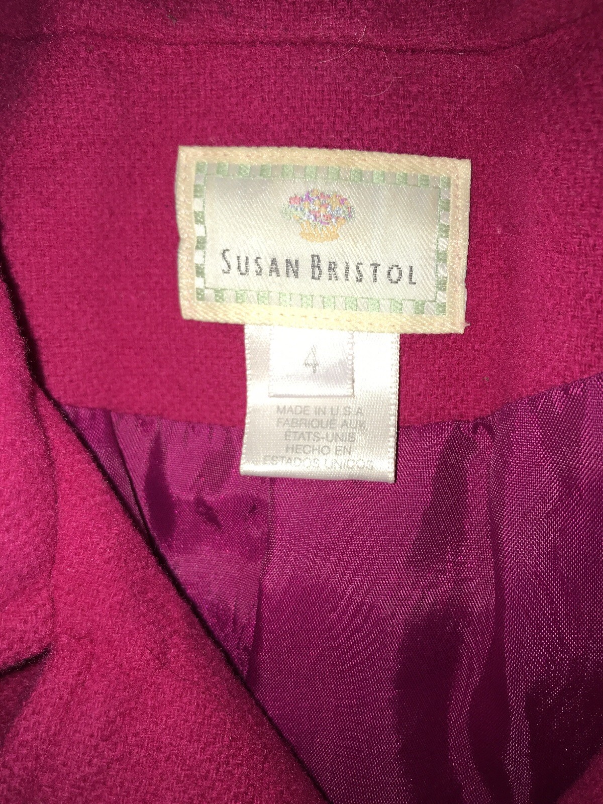 Vintage Susan Bristol Womens Lambswool Pink Blazer Jacket Size 4 Made In The USA