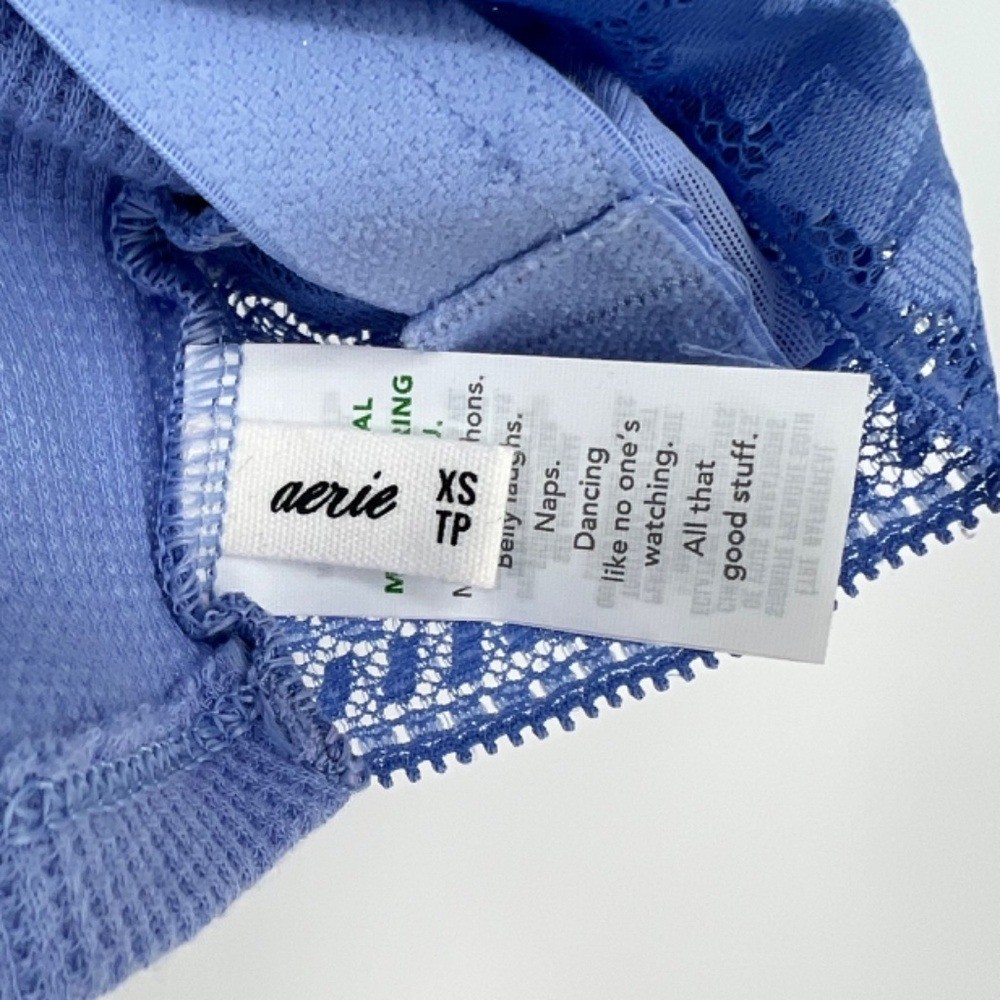 Aerie Women’s Lace Back Longline Bralette Size XS Blue Mesh Pullover Shelf Bra