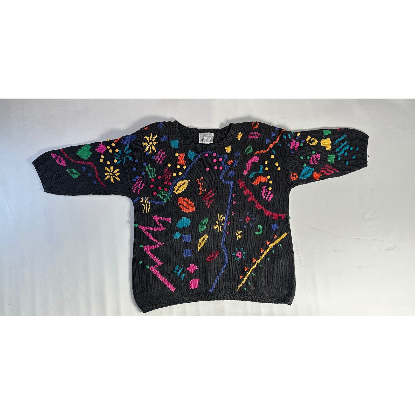 Lydia Jane Ltd Vintage 80s Hand Knit Abstract Neon Popcorn Sweater Y2K Small