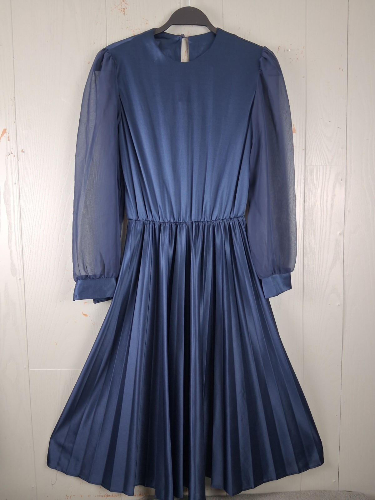 Vintage 80s Carriage Court Swing Dress 12 Blue Secretary Elastic Waist Pleated