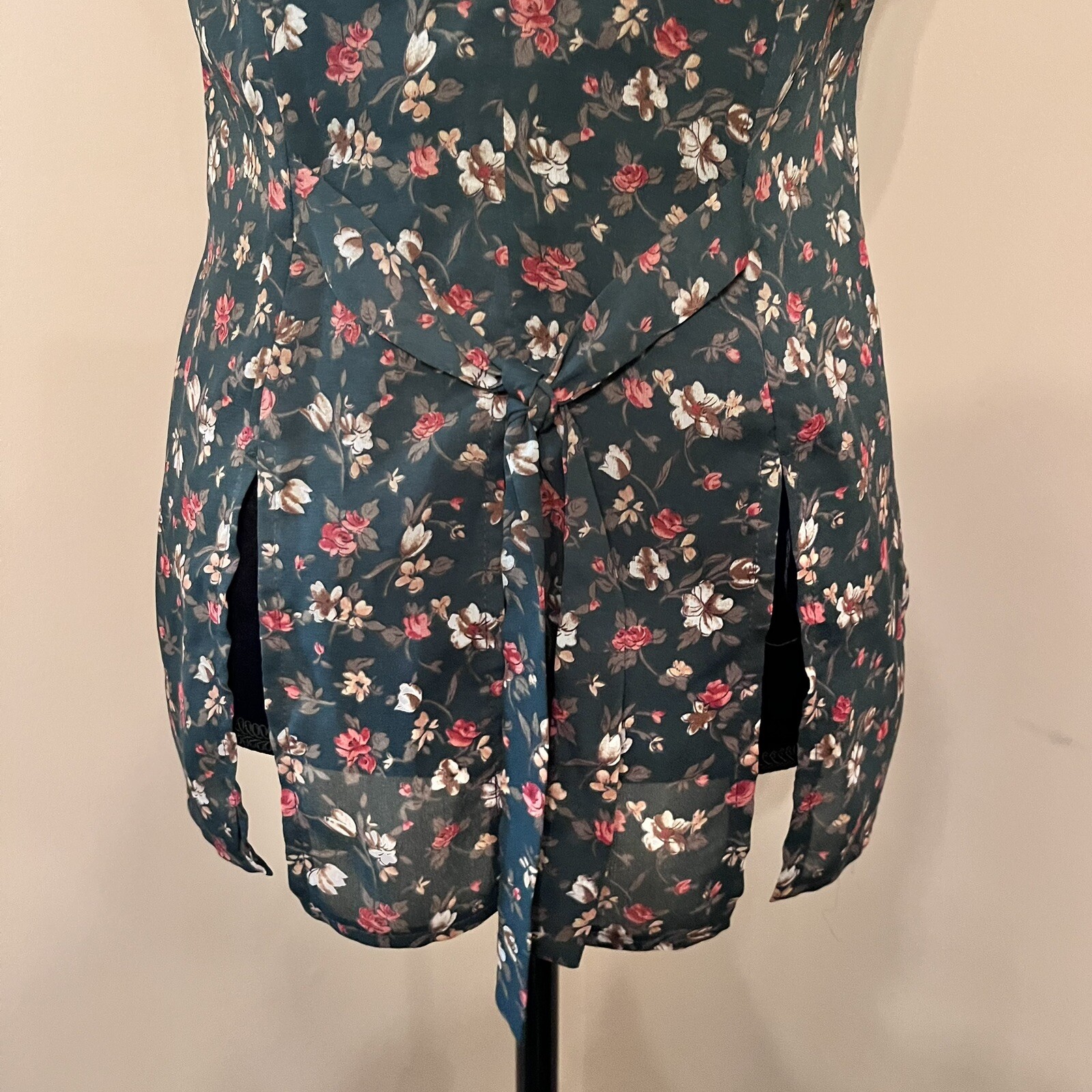 Vtg KNAPP STUDIO 90’s Sleeveless Button Down Blouse Hunter Green Floral Sz 7 Y2K