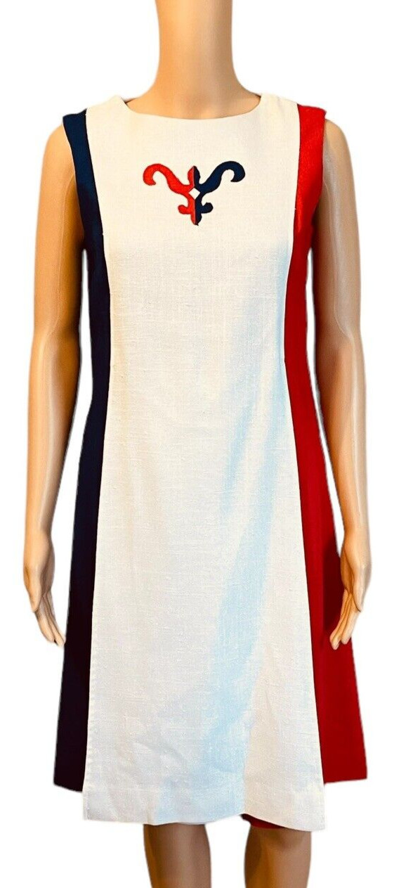 Minx Modes Vintage 60s Red White Blue Sleeveless Shift Dress Jumper Small