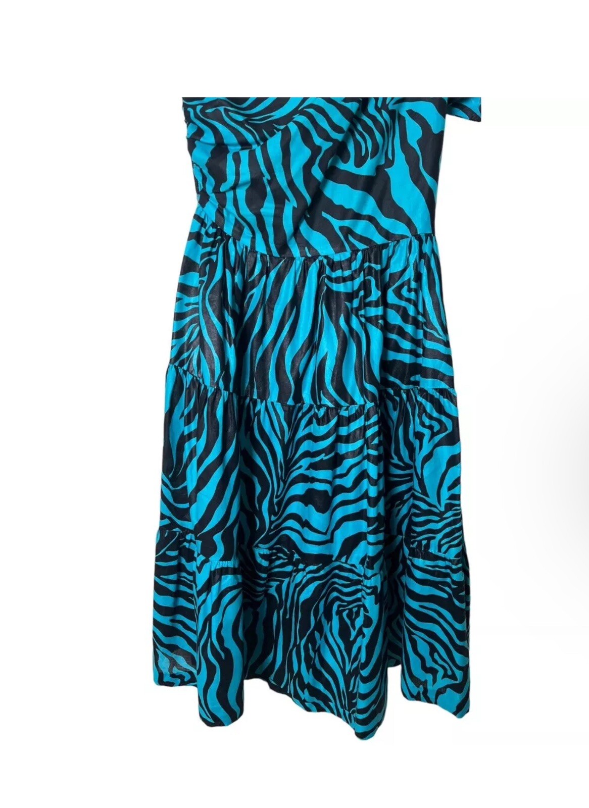 Vintage 70s 80s Mollie Parnis Studio Aqua Black Stripe One Shoulder Dress 2 4