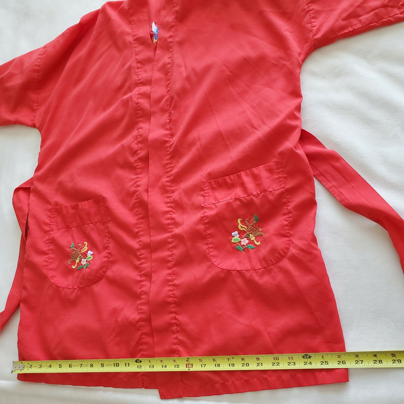 Jodie Arden Vintage Robe Embroidered Embroidery Red Dressing Gown Pockets Large