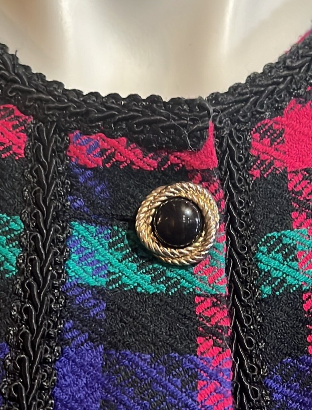 Vintage 90s Funky Colorful Bright Pink Purple Black Teal Plaid Jacket Blazer 8