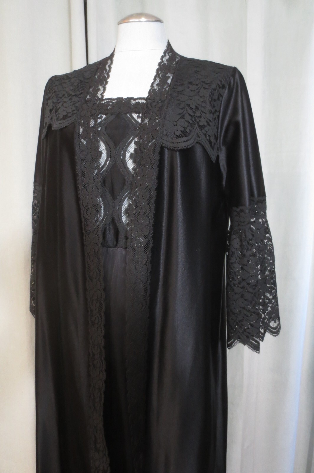 Vtg Jenelle Of California 2 Pc Sexy Black Peignoir Nightgown & Robe Small