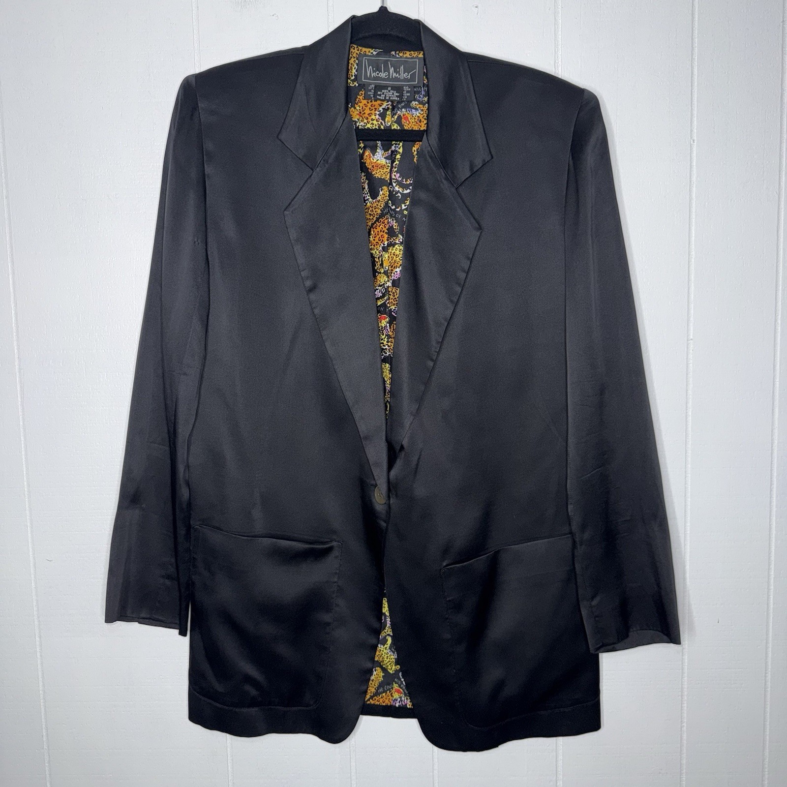 Nicole Miller Vintage 90s 100% Silk Satin Blazer With Rare Leopard Lining Size S