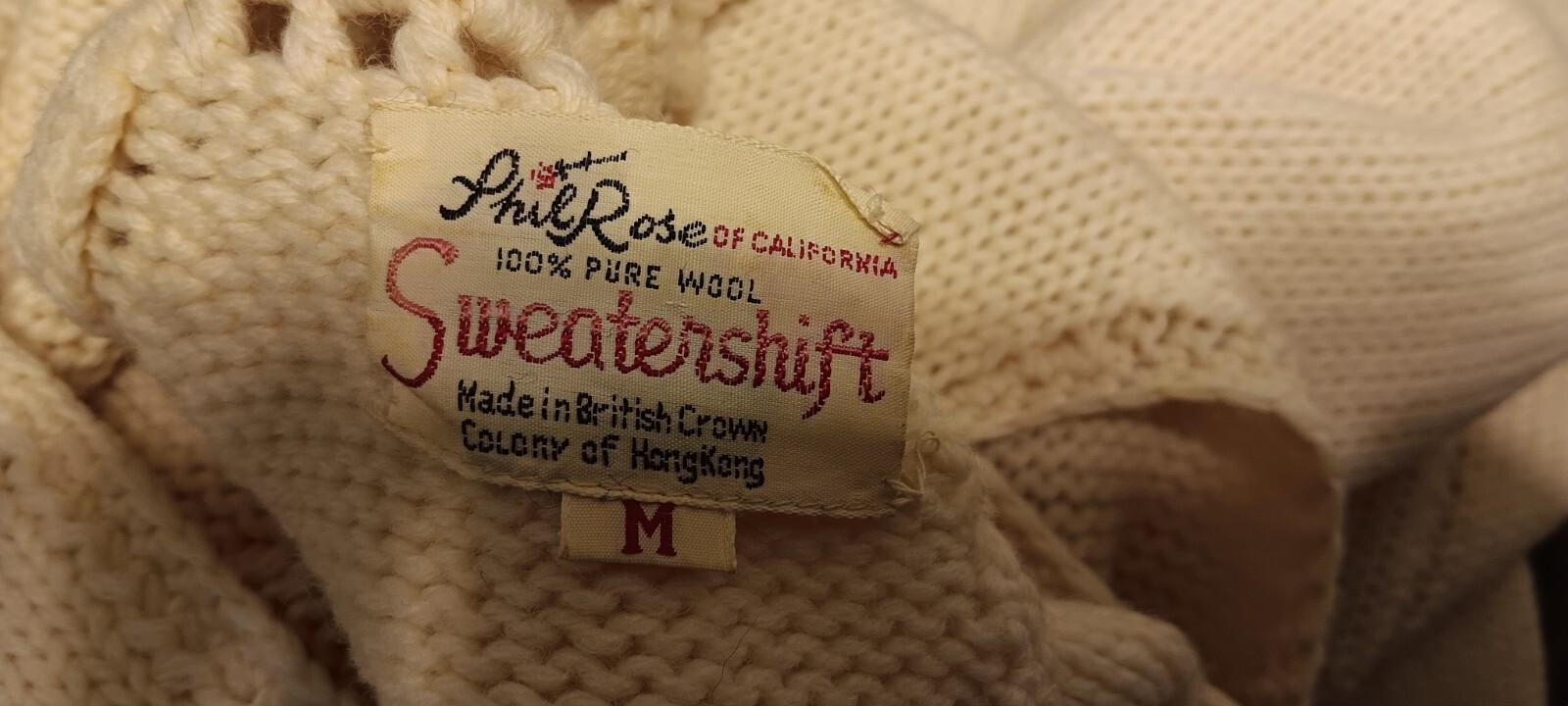 Vintage Phil Rose of California Hand Knit Cream Sweatershift Dress, Medium READ