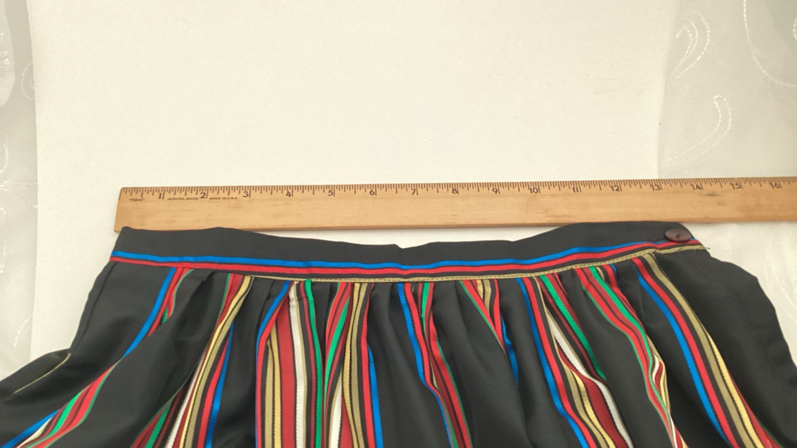Vintage Ann Stevens Black Satin Ribbon Stripe Skirt W26 Small Folk Boho Festival