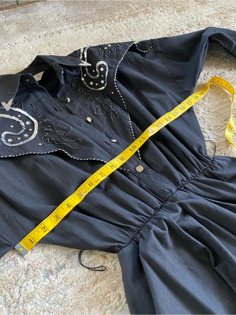 Lilia Smitty Vintage Black Western Shirt Dress Embellished A Line Full Skirt 5/6