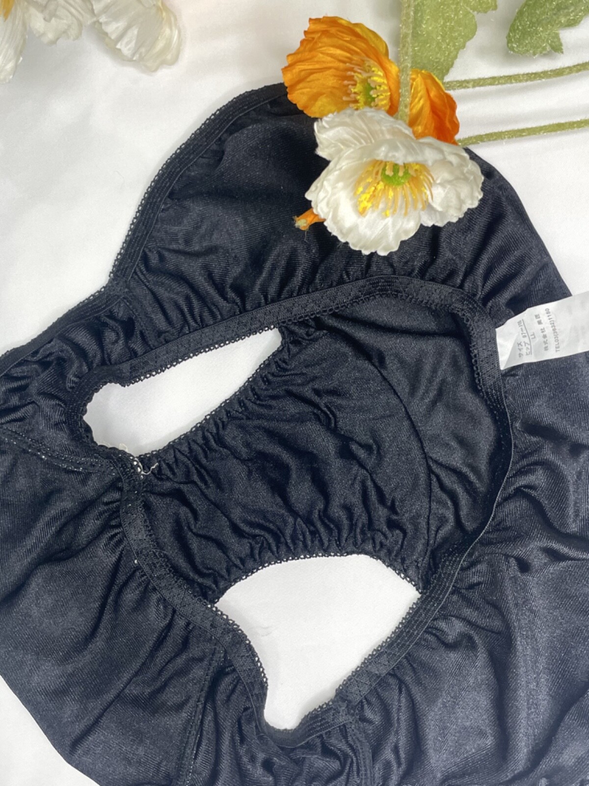 Vintage Sheer Black Nylon Panty Briefs Hip 38-41″ Sz.7/L White Lace Sissy Bikini