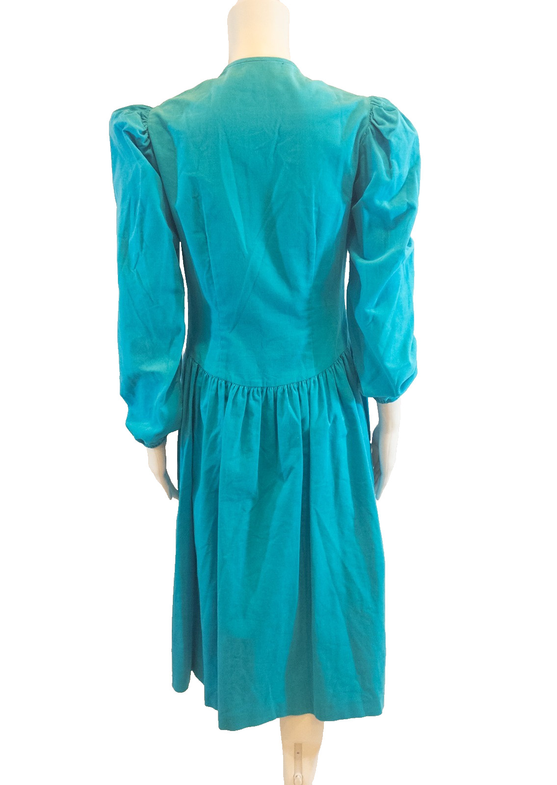 Vintage Kathryn Conover Turquoise Corduroy and White Cotton Pleated Bodice – 8