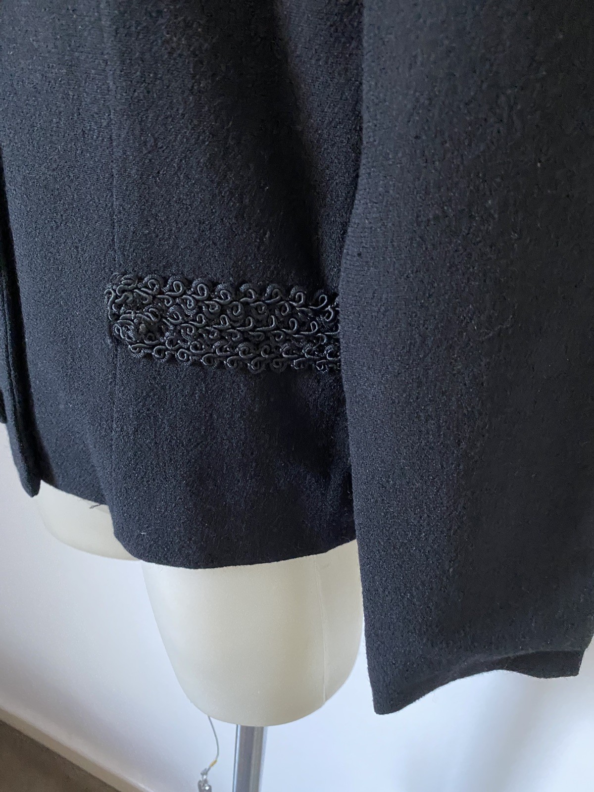 50,s Black Wool Crepe Braided Jkt.38” Bust