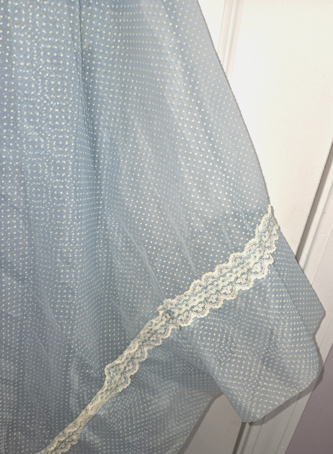 VTG Handmade Blue Flocked Dotted Swiss Dot Maxi Dress Prairie Cottagecore Small