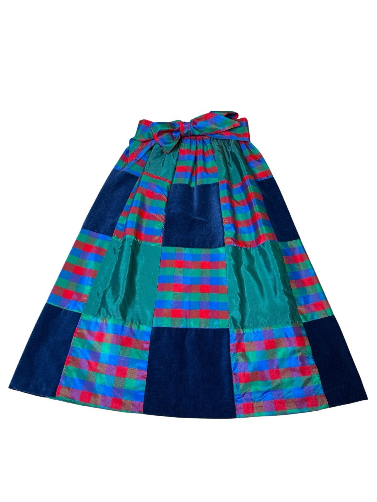 Vintage Mr. Hank 80s Ugly Christmas Prairie Patchwork Velvet+Taffeta Midi Skirt