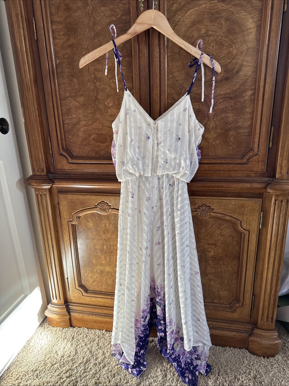 Vintage 80s Diamond’s Run White Purple Floral Dress Whimsical Fairy Cottagecore