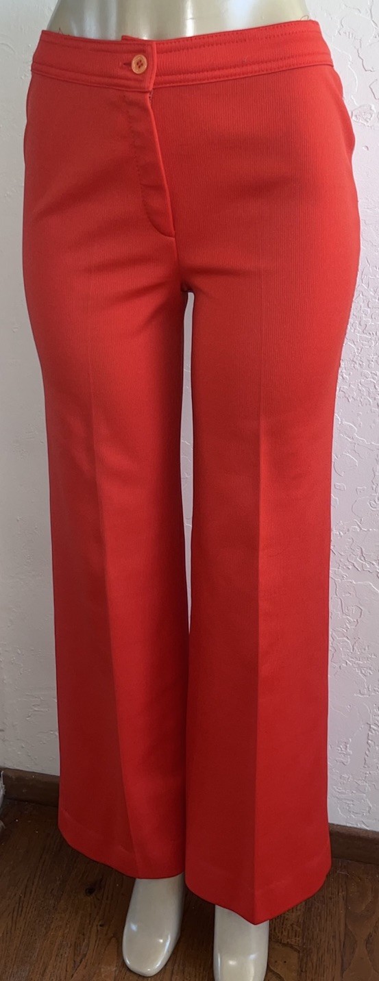 Vintage I. MAGNIN 60s Bell Bottoms Wide Leg Pants Polyester Disco Red-30” Waist