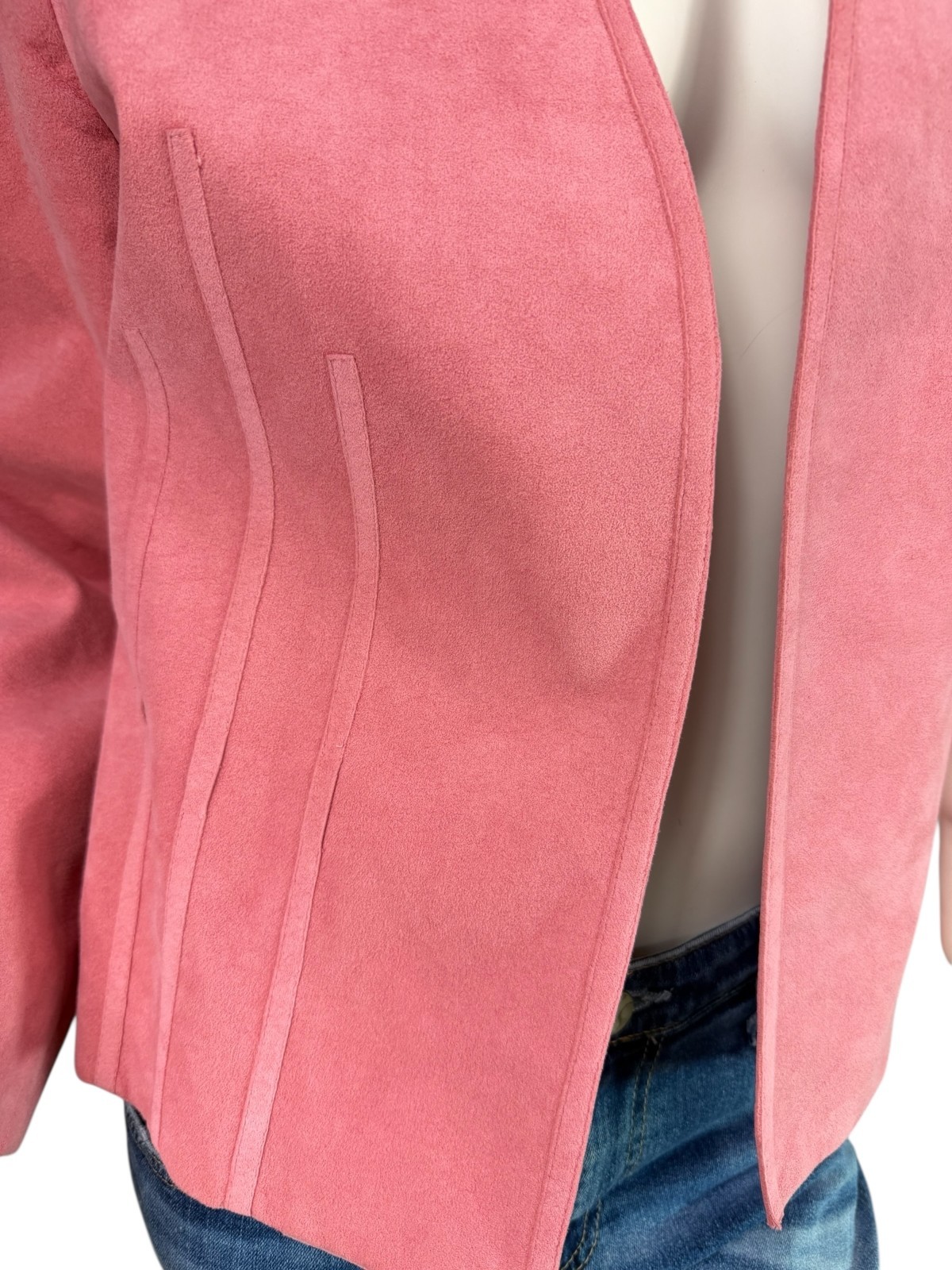 Vintage 70s Gino Rossi x Wilson Ultrasuede Pink Open Jacket Made in USA Size M
