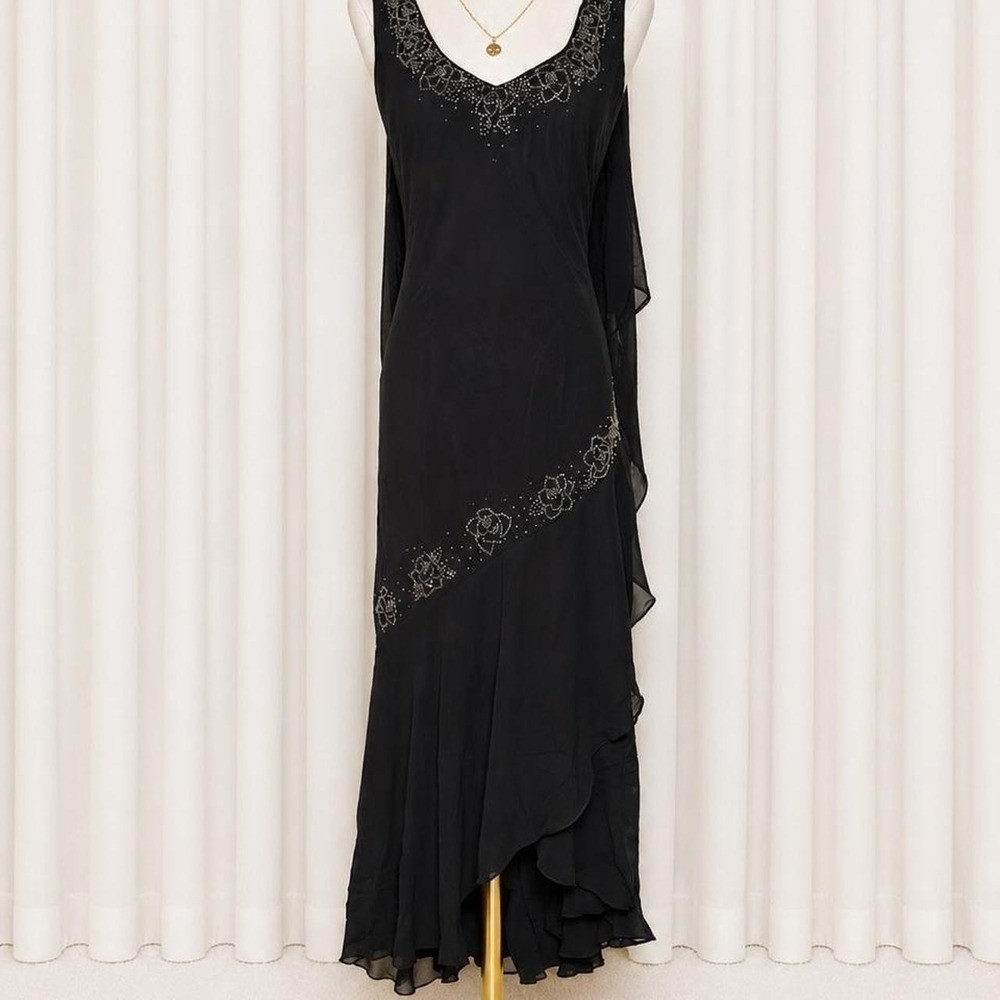 Vintage Alex Evenings Petite Black Beaded Maxi Dress