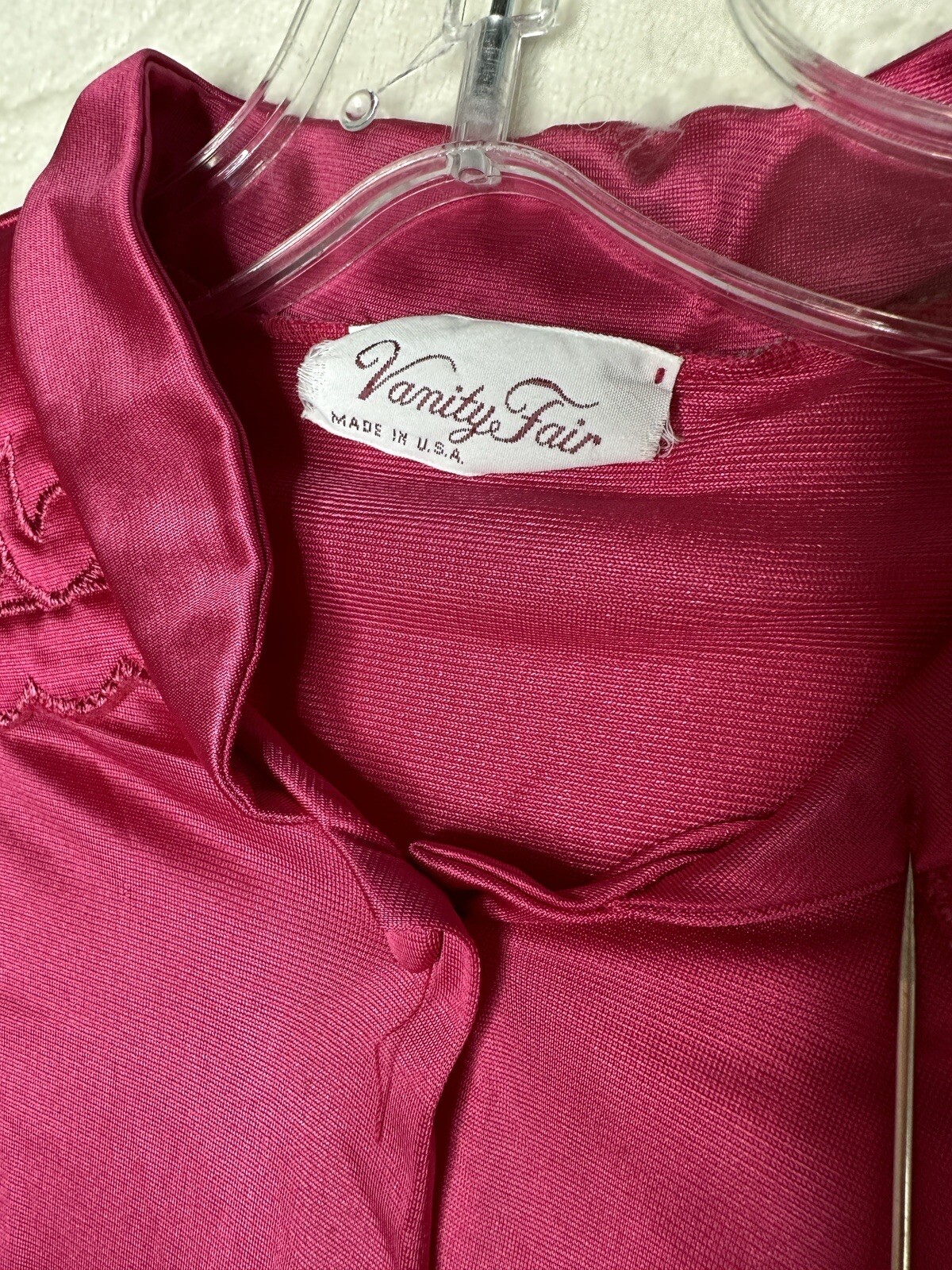Vintage Vanity Fair Nightgown Size Small Magenta Pink Long Embroidery Button Up