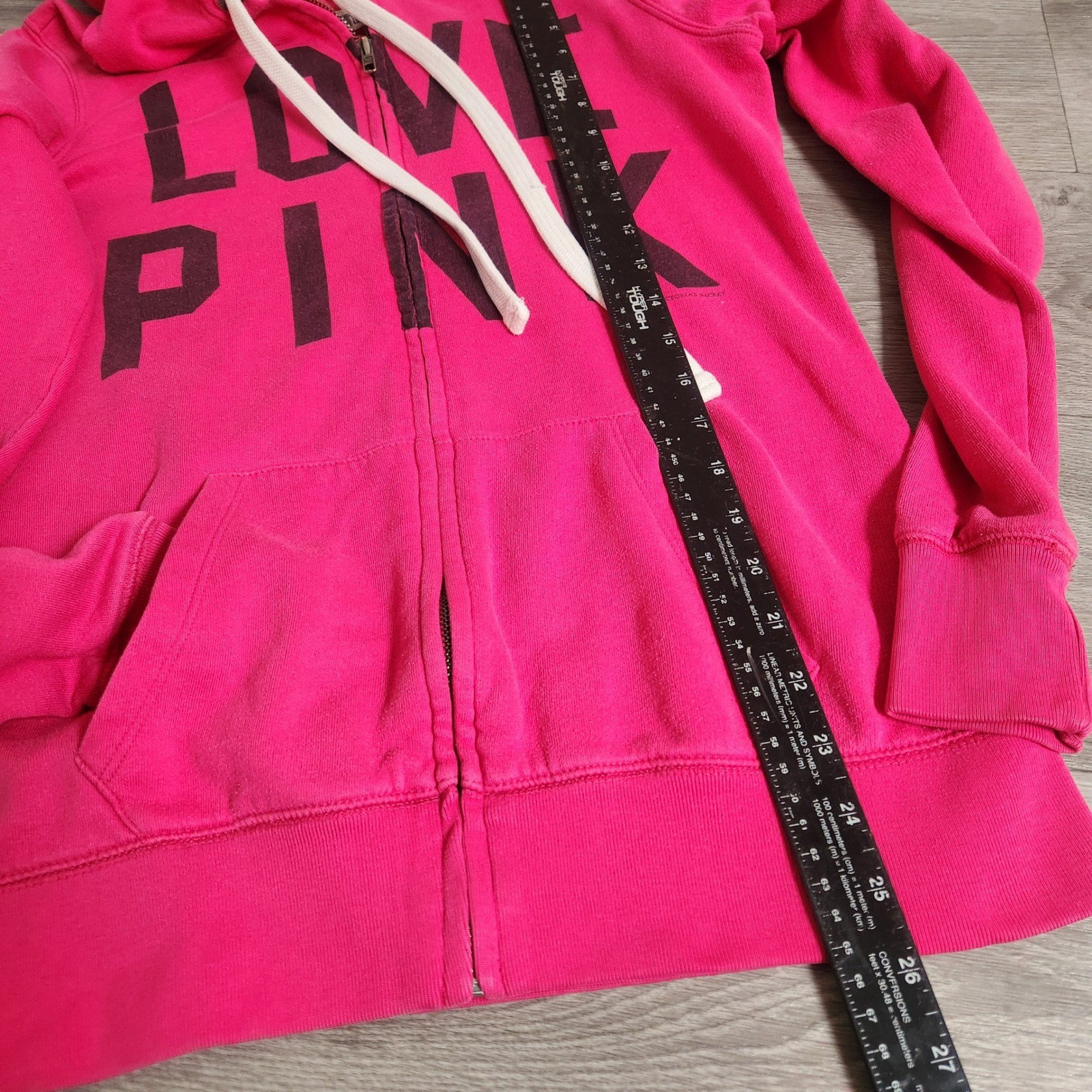 Vintage Victoria’s Secret PINK Hoodie Size XS Pink Full Zip Love Pink 86 Graphic