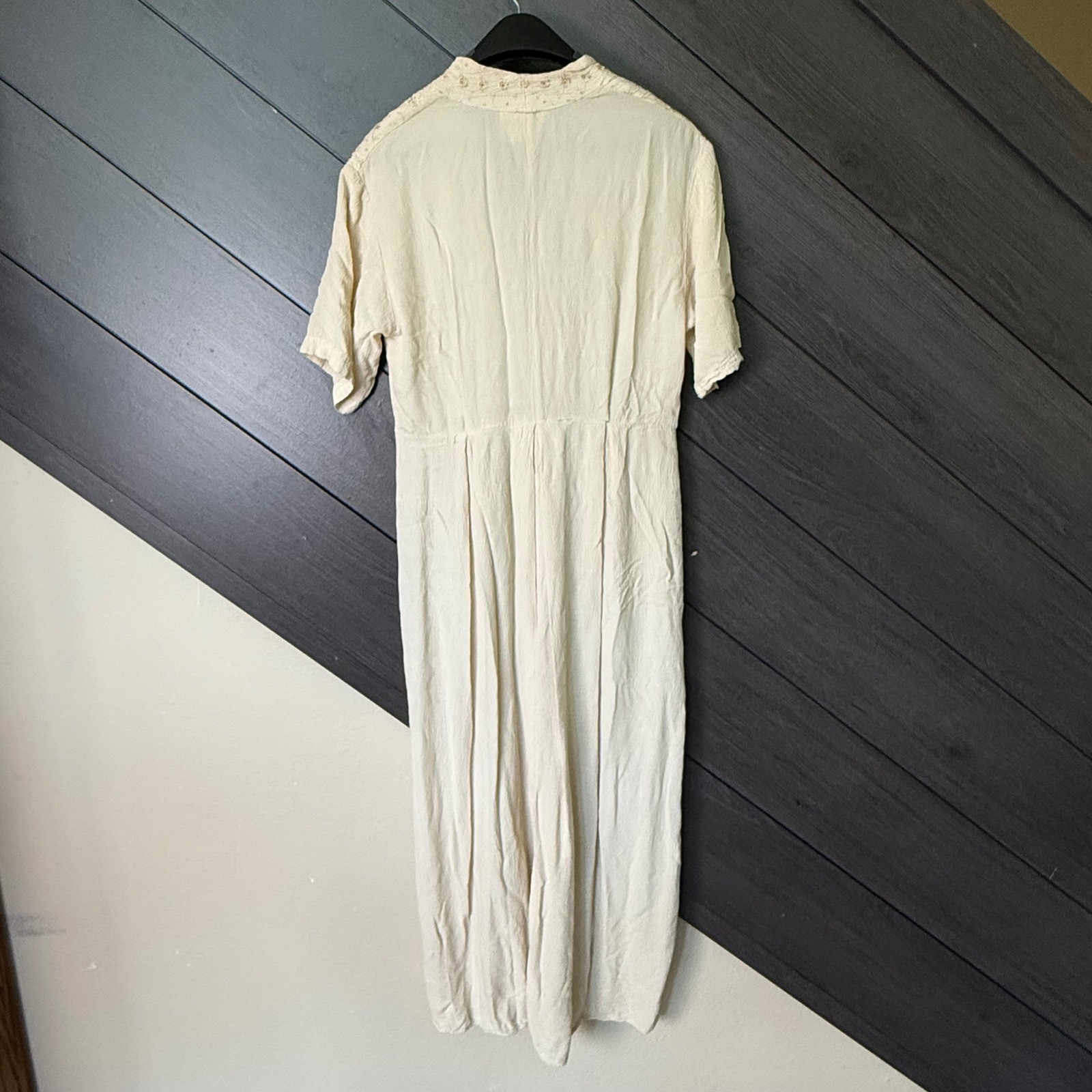 New York Studio Vintage 90s Embroidered Rayon Jumpsuit Tan Med Cottagecore