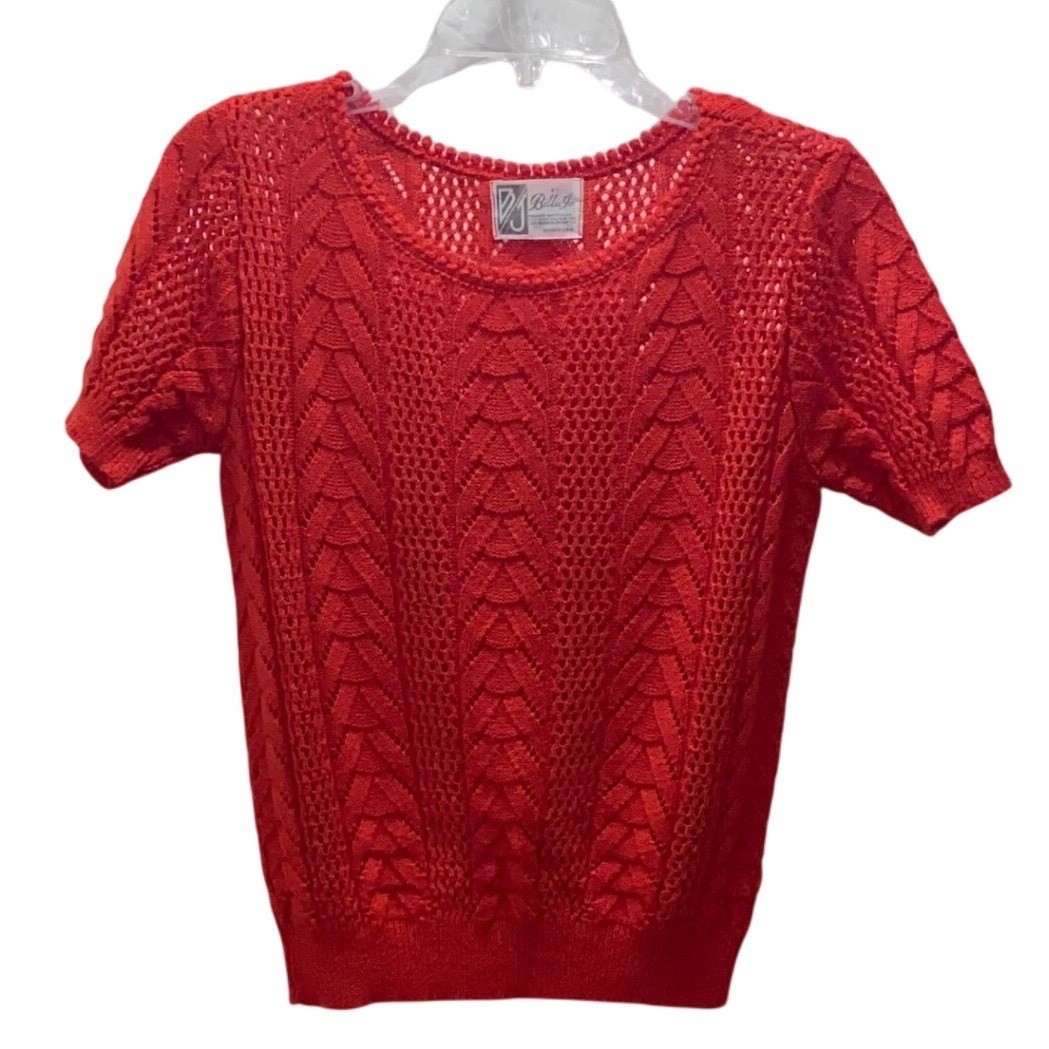 Billie Jo Vintage Red Short Sleeve Cable Pointelle Knit Sweater Made in USA