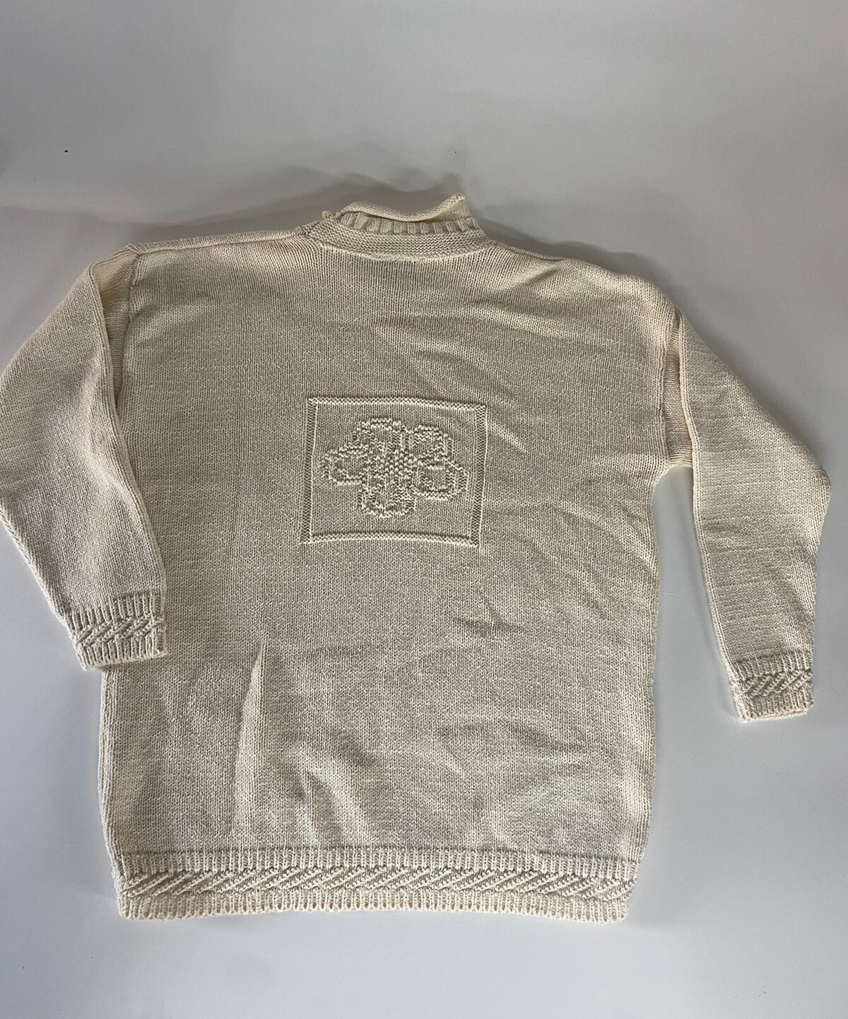 vtg Knit Street sweater-Winter Snow rolled Chunky mock neck Cream Off-White USA!