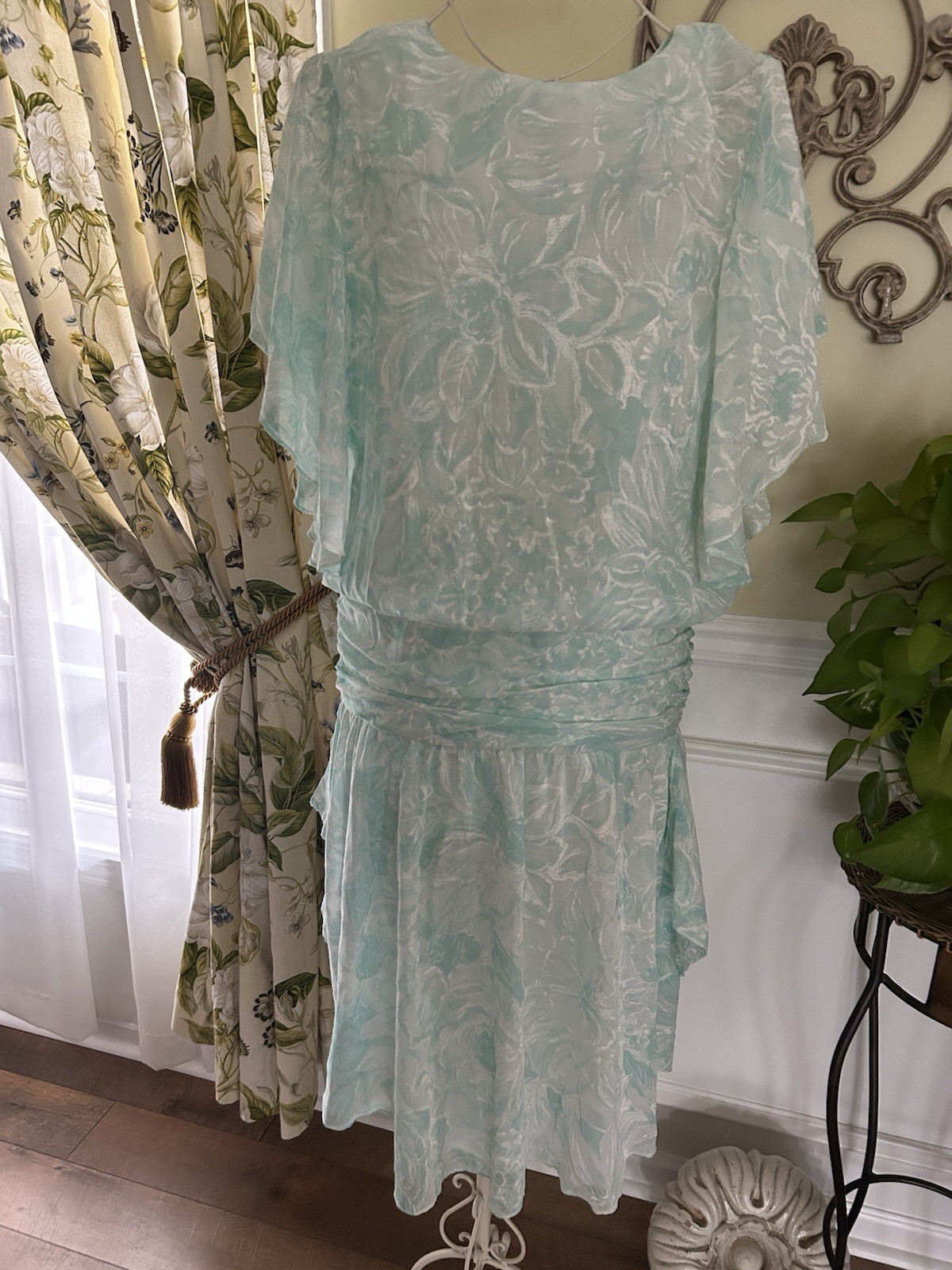 Vintage 80’s Dress All That Jazz CA Frothy Mint Green Drop Waist ROMANTIC Garden