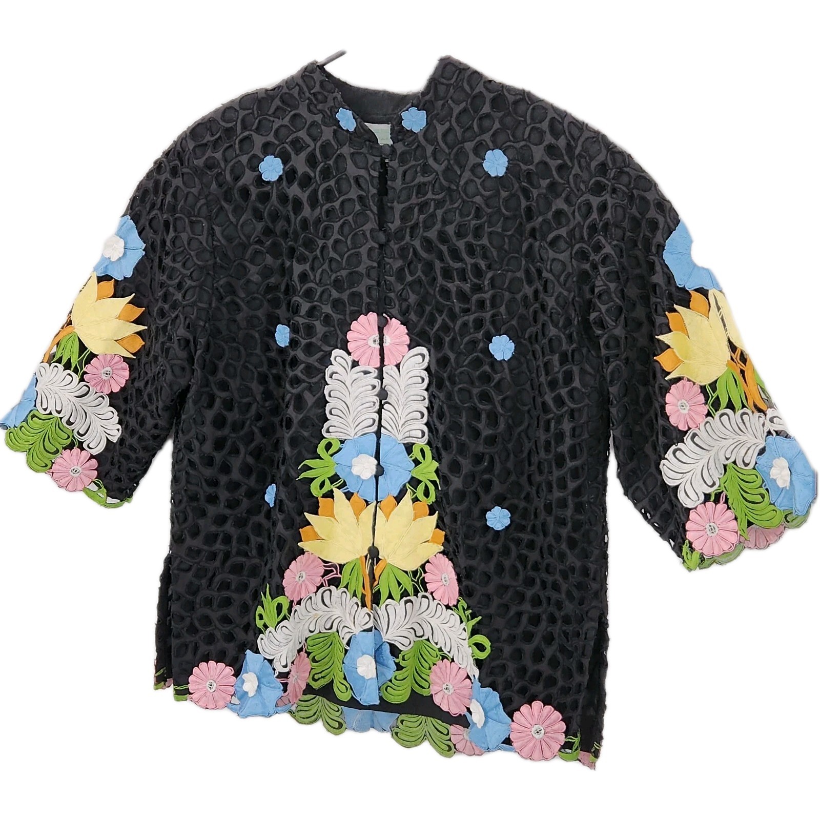 Queen Caro Of Honolulu Vtg Floral Embroidered Applique Jacket Hawaiian Art Wear