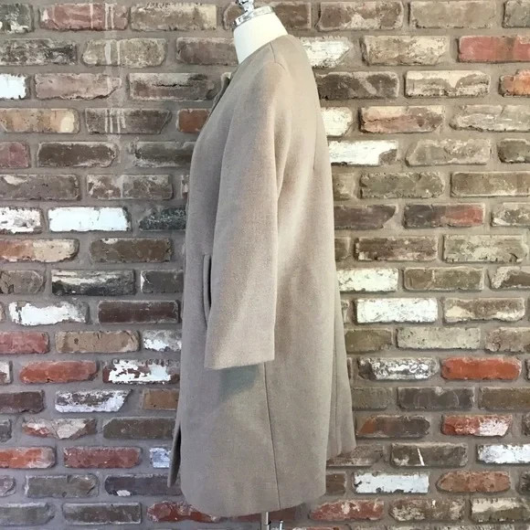VINTAGE Women’s 50’s 60’s Textured Beige Tan Collarless Minimalist Design Coat