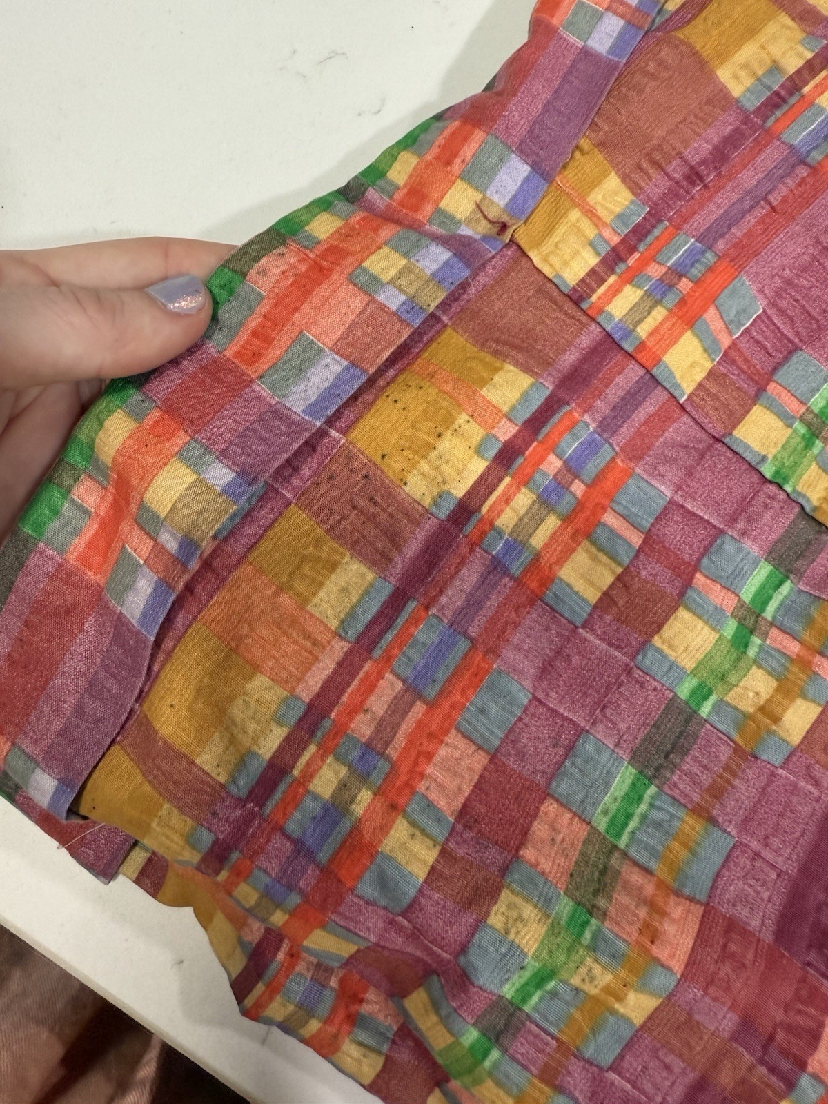 RARE Vintage 1970s Two Piece Set Bell Bottom And Top Bright Colorful Plaid SZ XS