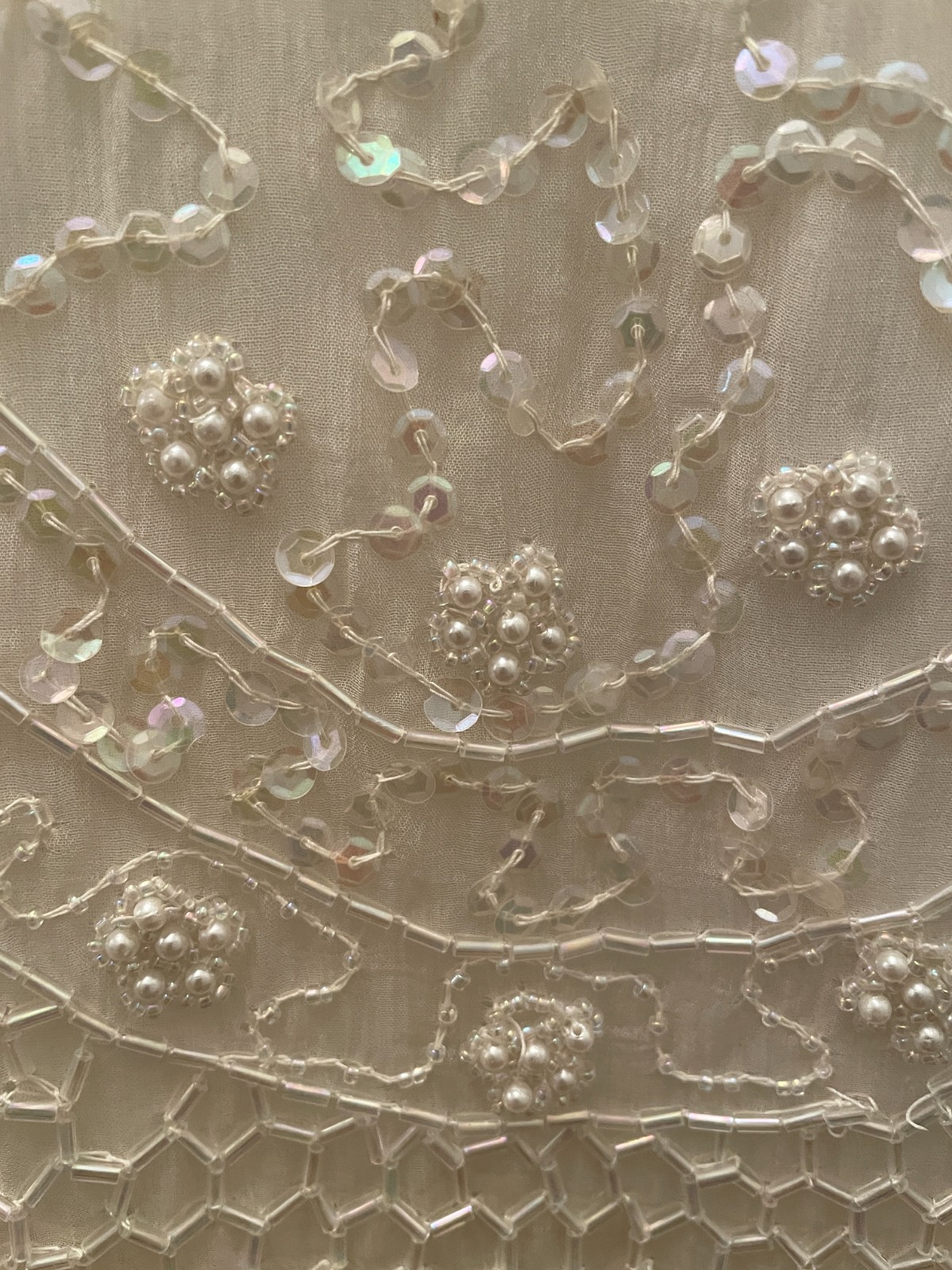 Vintage Large Brilliante by J.A. 100% Silk White Beaded dress Wedding