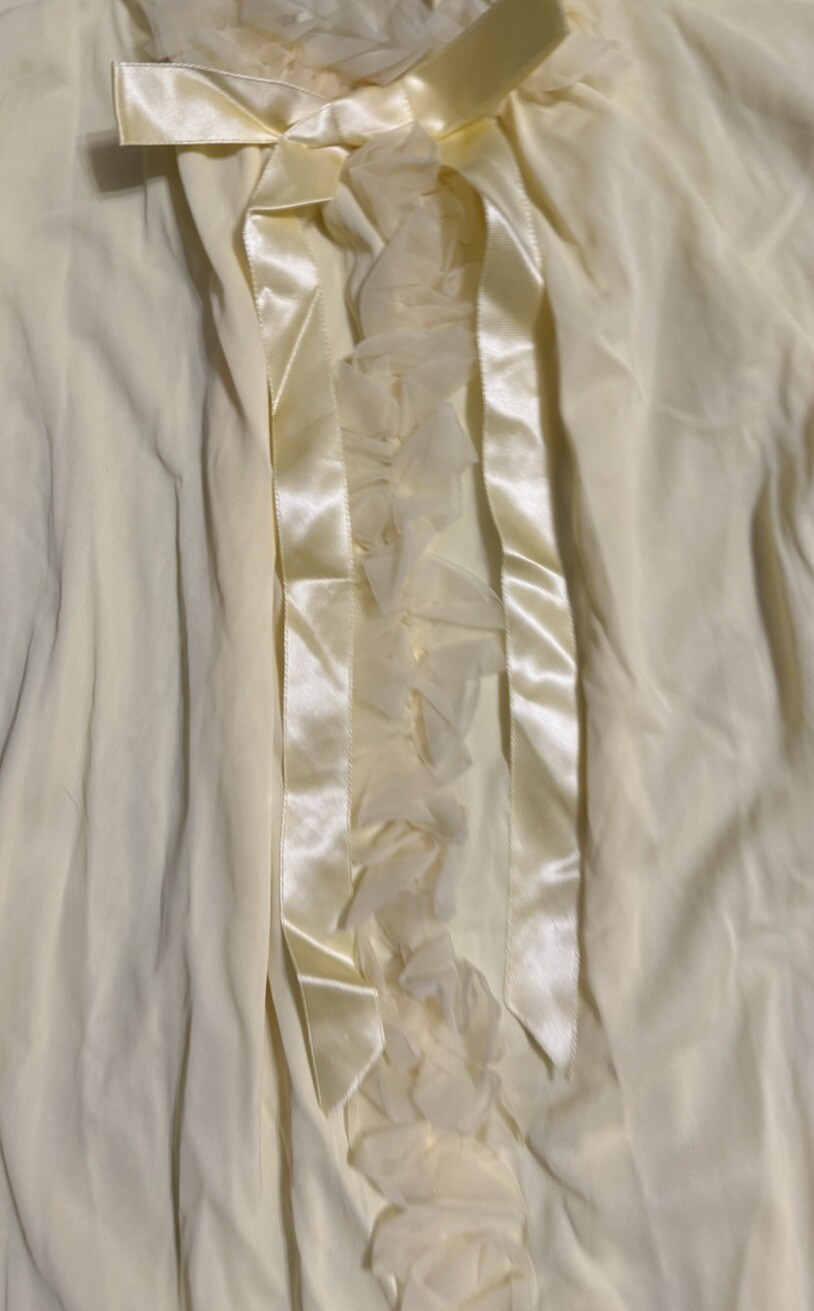 Vgt 60’s Sculptress Pale Yellow Sheer Nylon Lingerie Satin Ribbon Ruffles Sz S