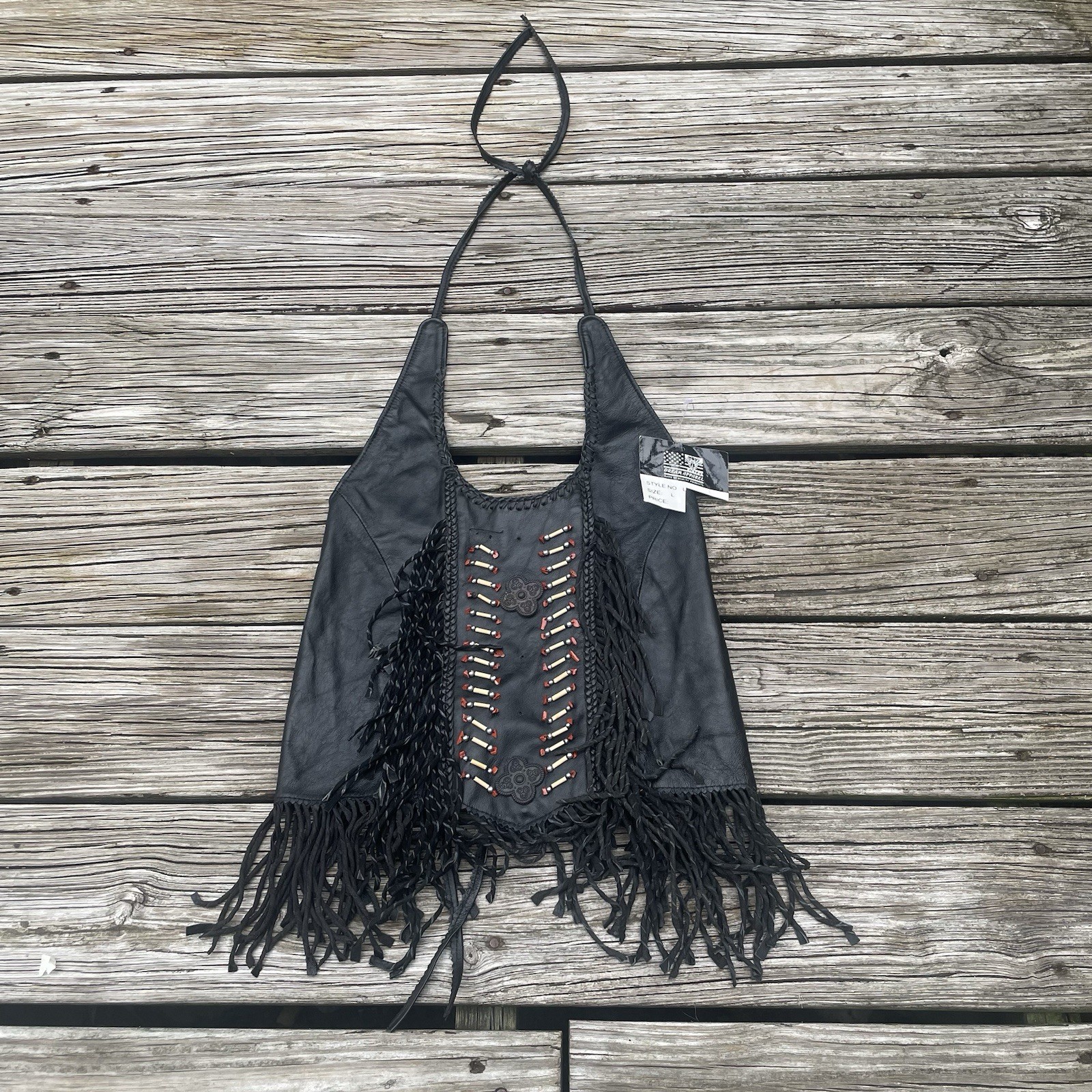 Vtg Leather Biker’s Dream Apparel Tank Top Bra Shirt Glam Rock Goth Shirt L