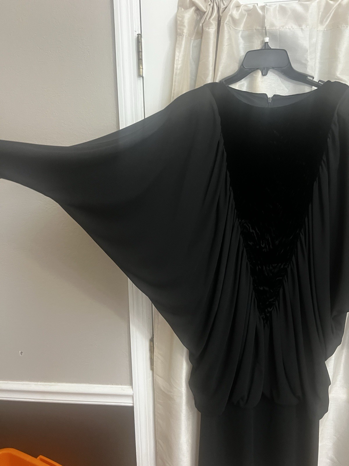Vintage 80’s Kay C Louise Dress Black Velvet Batwing Dolman Sleeves M Oversized