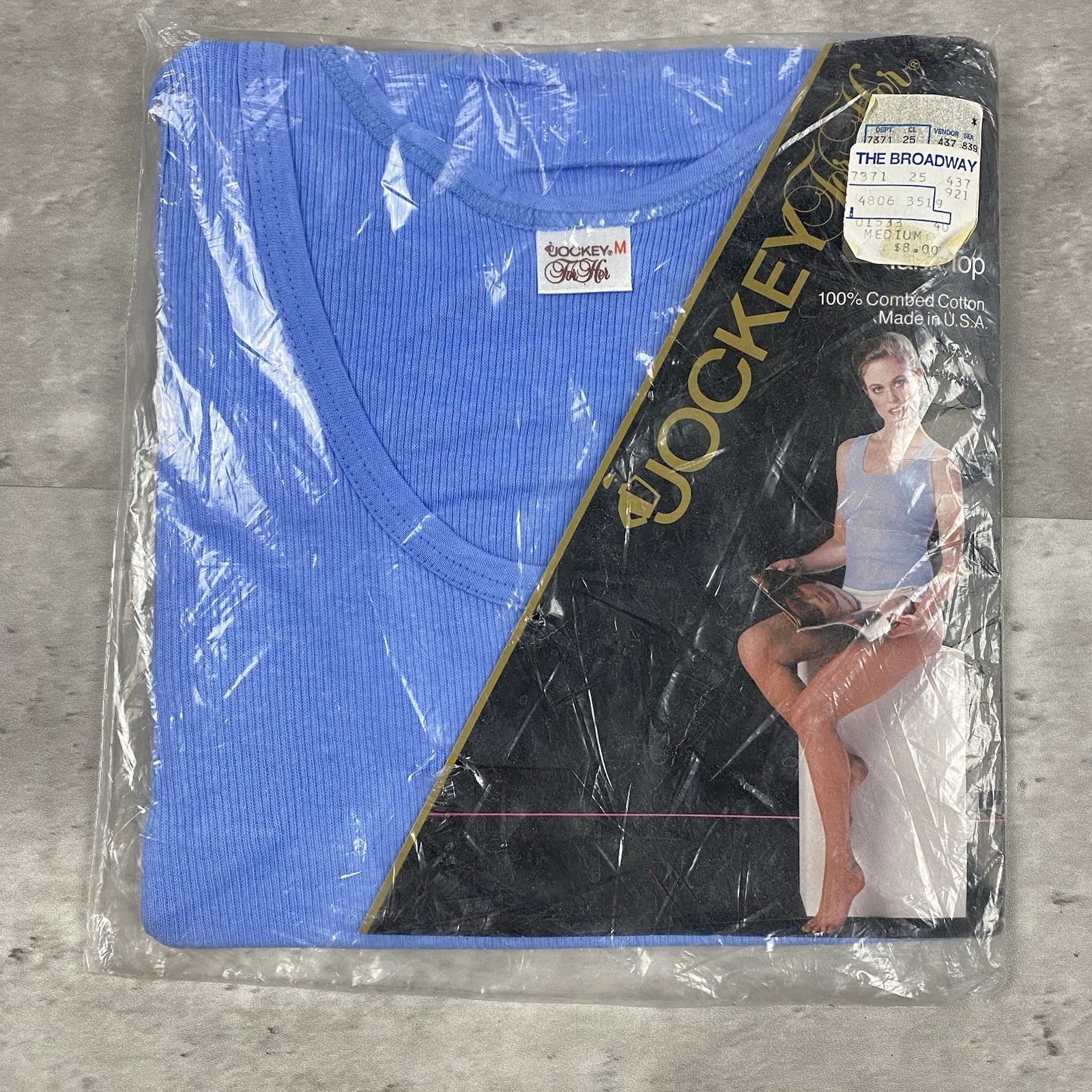 vintage 1984 JOCKEY For Her tank top M cotton rib knit 80s blue Made in USA