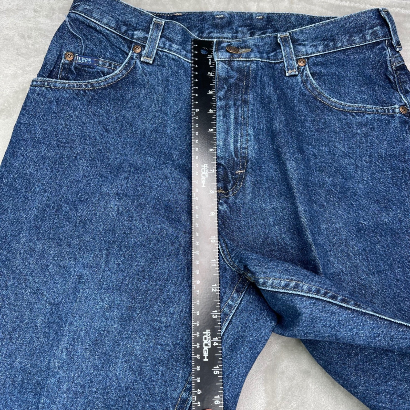 Vintage Lee Tapered Leg Jeans Womens 14 M Blue Solid High Rise Made in USA Denim