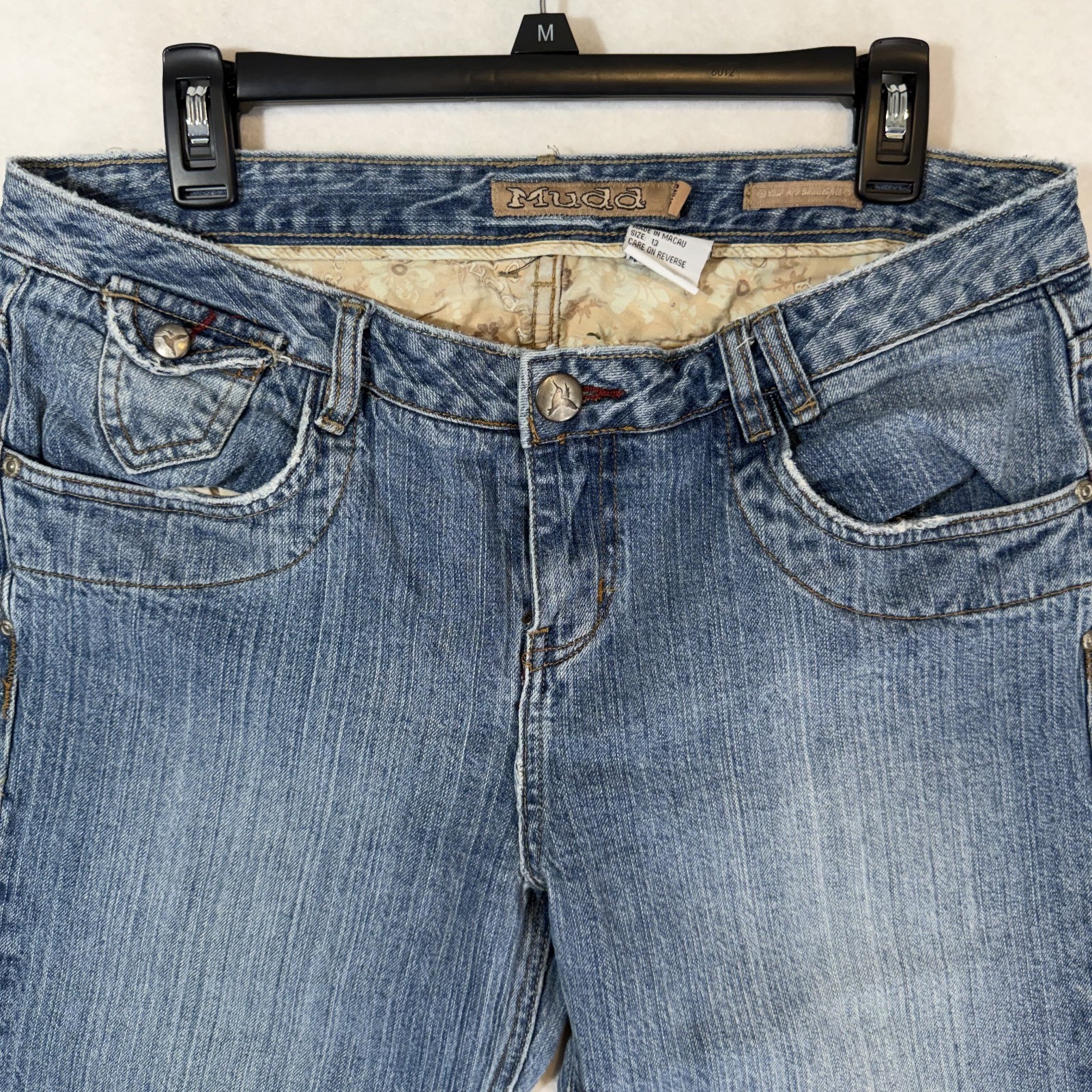 VTG 90s Y2K MUDD Jeans Crop Sz 13 US 35″ Waist Capri Pant Boho