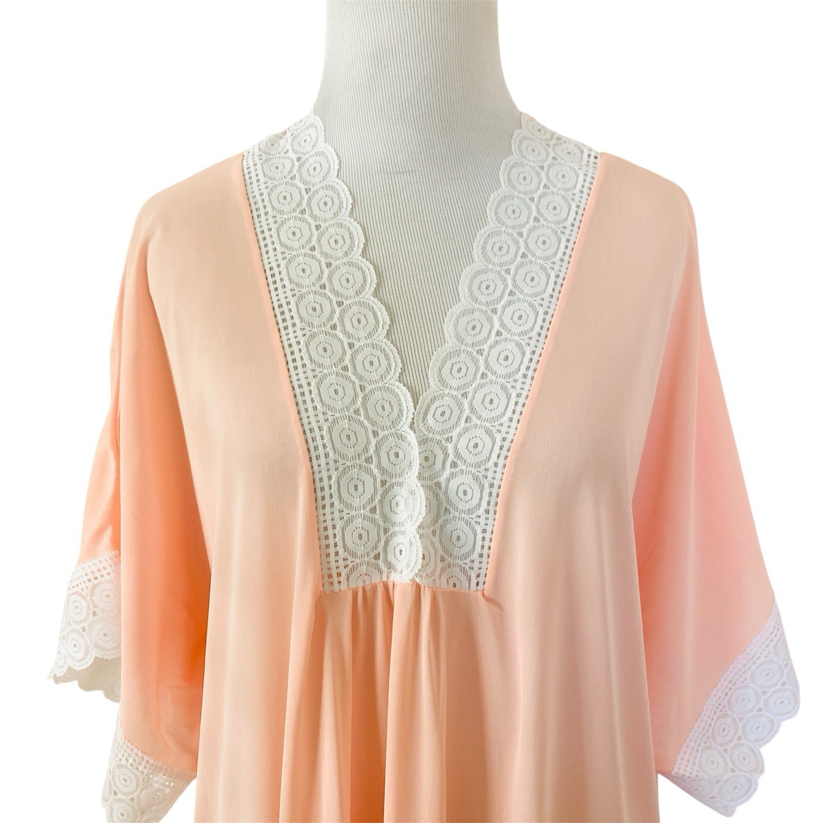 VINTAGE LACE NYLONLIGHT PINK CAFTAN GOWN MAXI DRESS NIGHTGOWNOSFA MADE IN USA