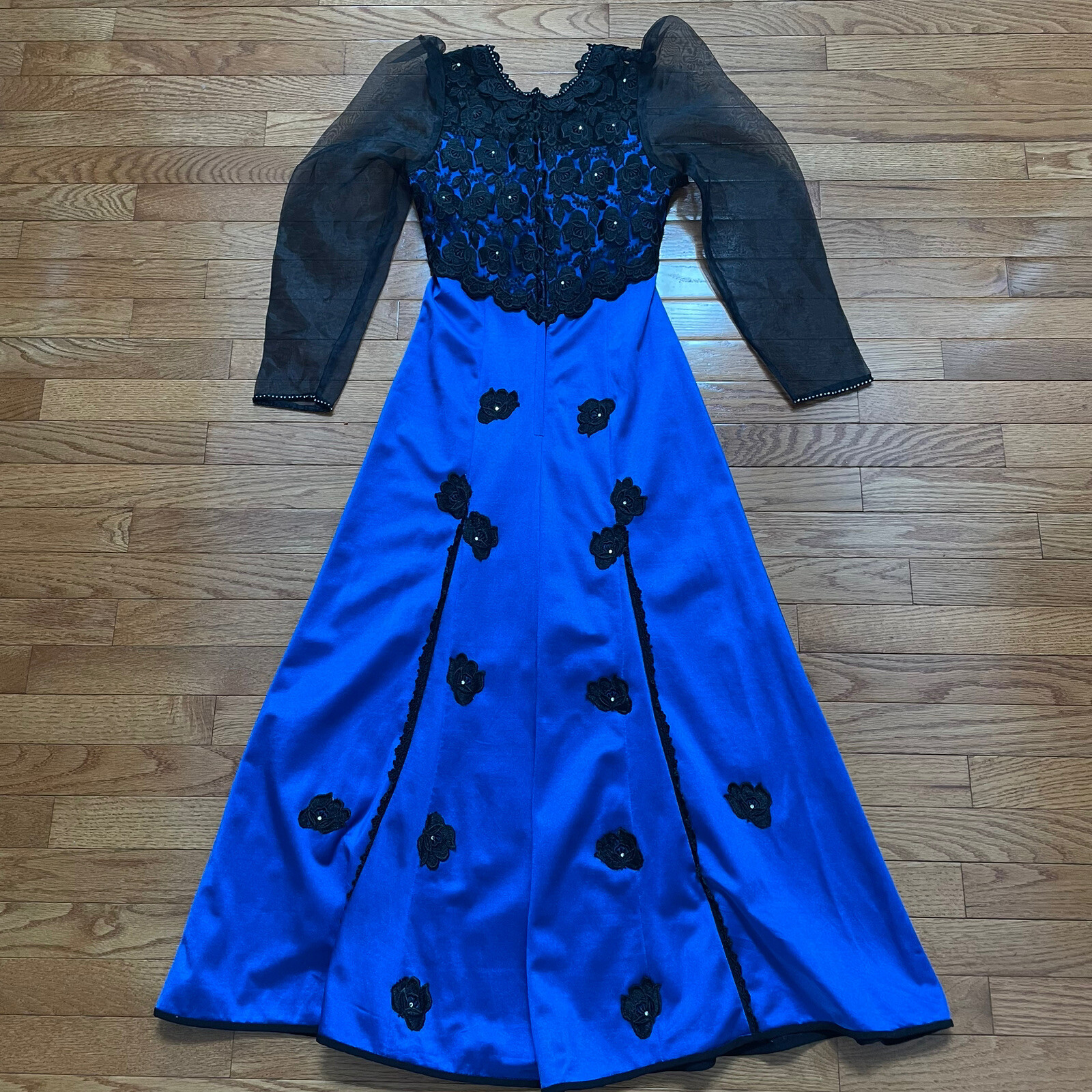 Vintage Cottagecore Prairie Electric Blue Formal Dress Puffy Sleeves XS Petite