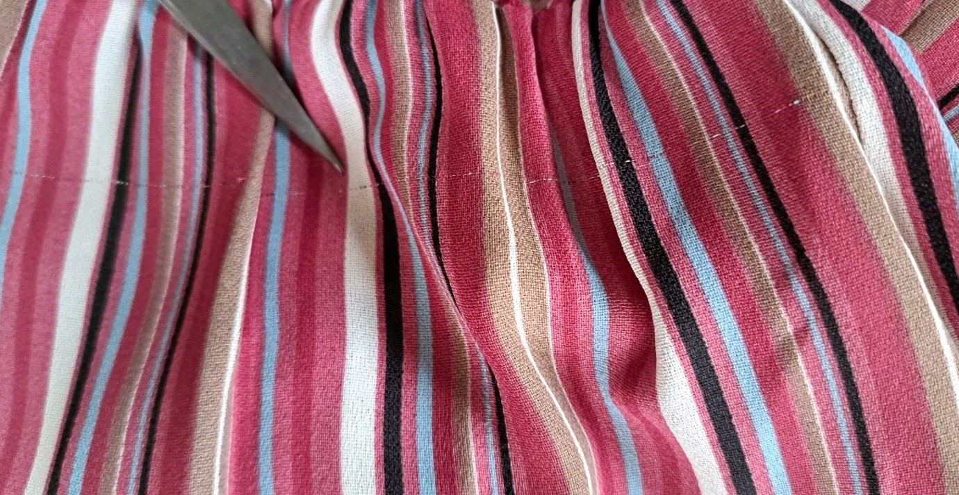 Lizzy & Johnny By Lucero Dress 12 Mauve Striped Elastic Waist Short Sleeve VTG