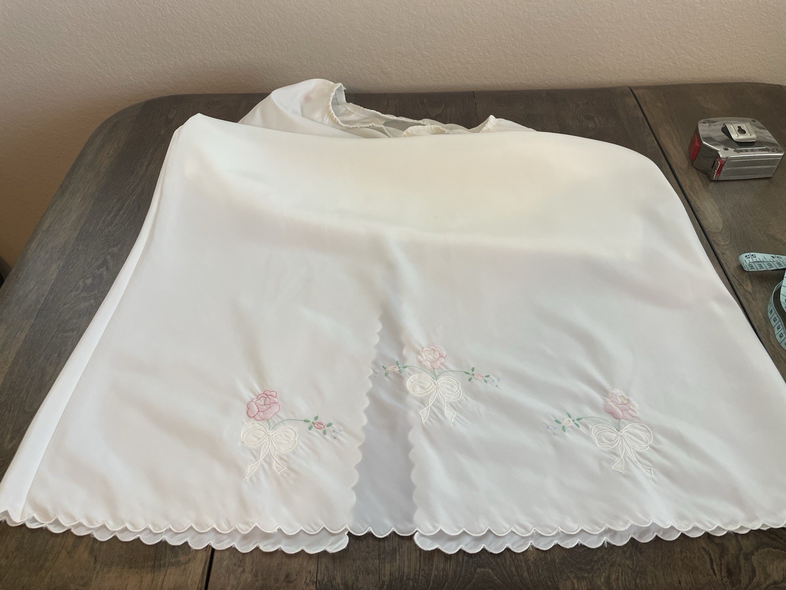 Vintage 1970’s Chevette Long Slip White Hand Embroidery Floral Women Large Flaw