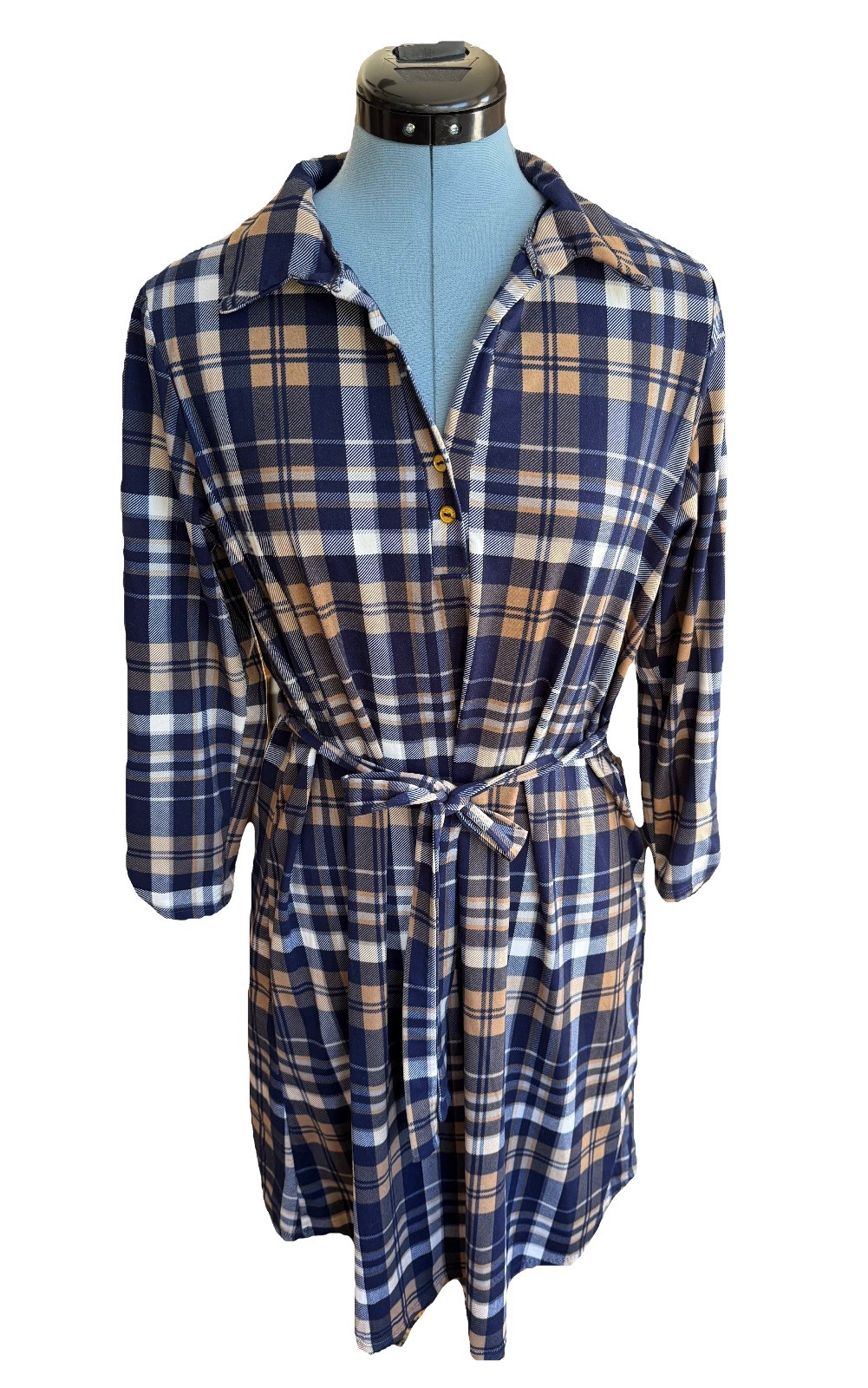 Lady Carol Dress Blue Pleated Size Medium Shear chest 40” length 38”