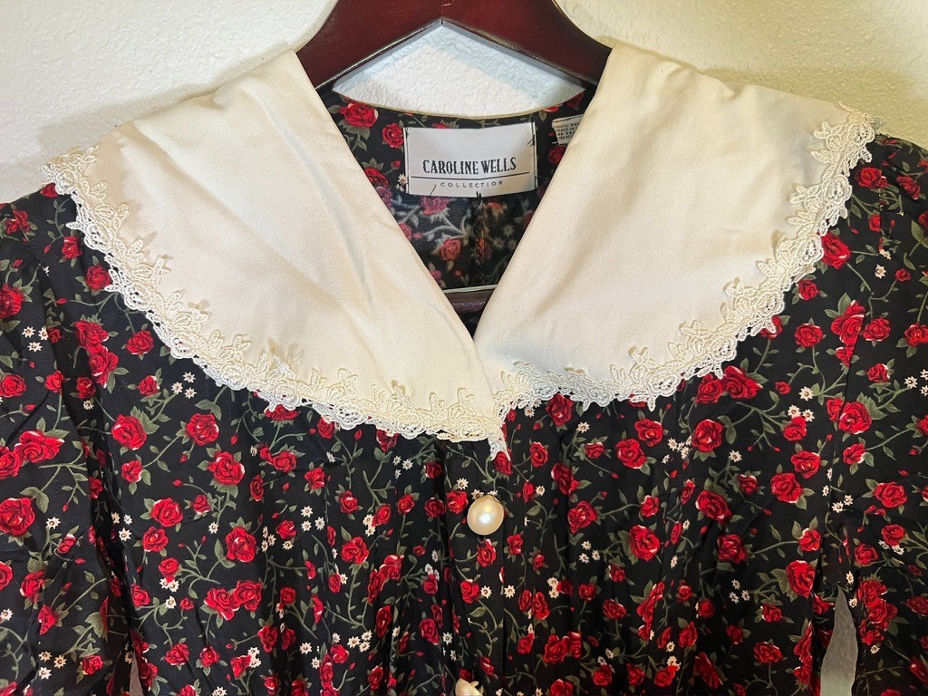 Vintage Dress Caroline Wells Floral Prairie Cottagecore Modest Midi Red Rose