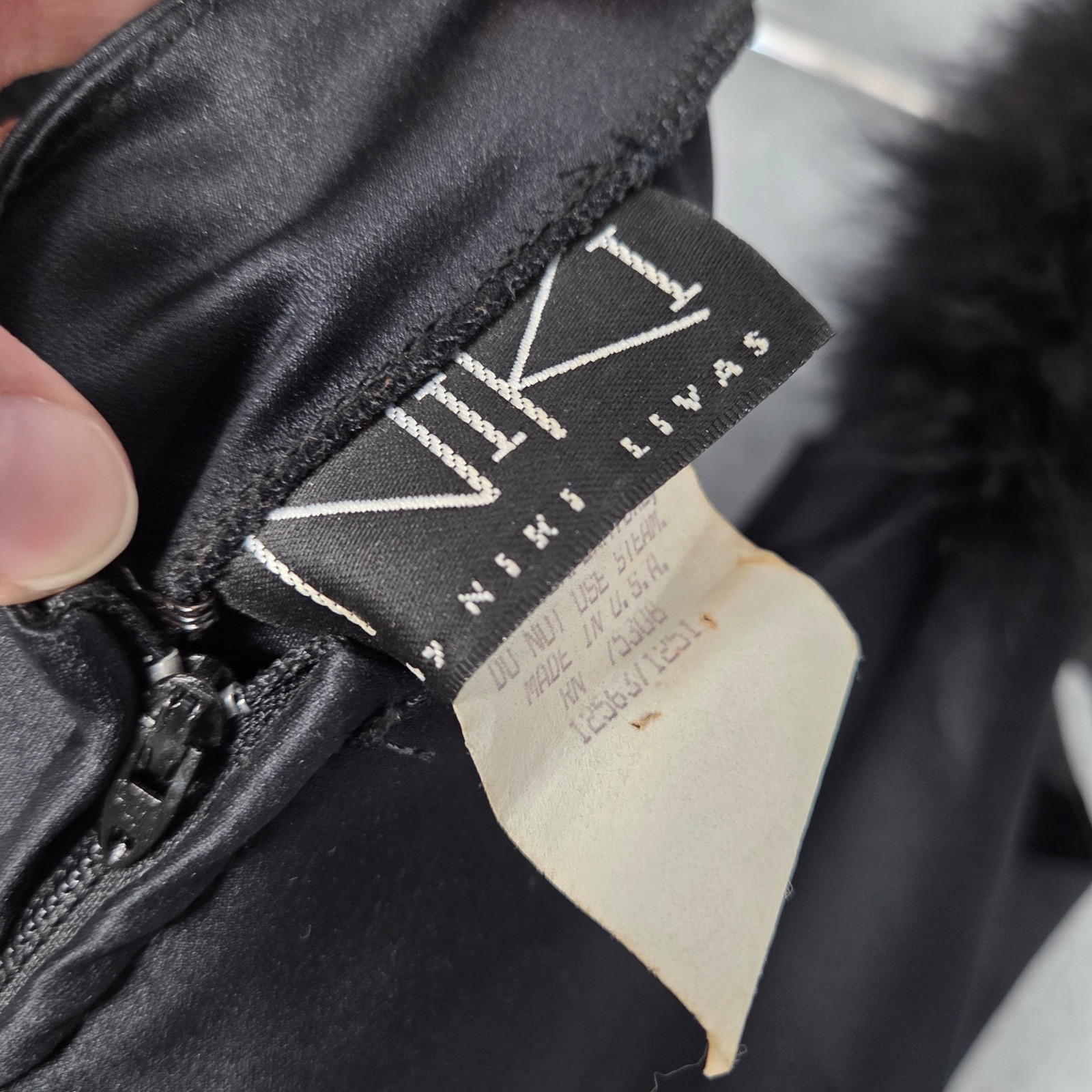 Vintage Niki Livas Women 12 Maxi Satin Gown Dress 90s Feather Bow Black Elegant